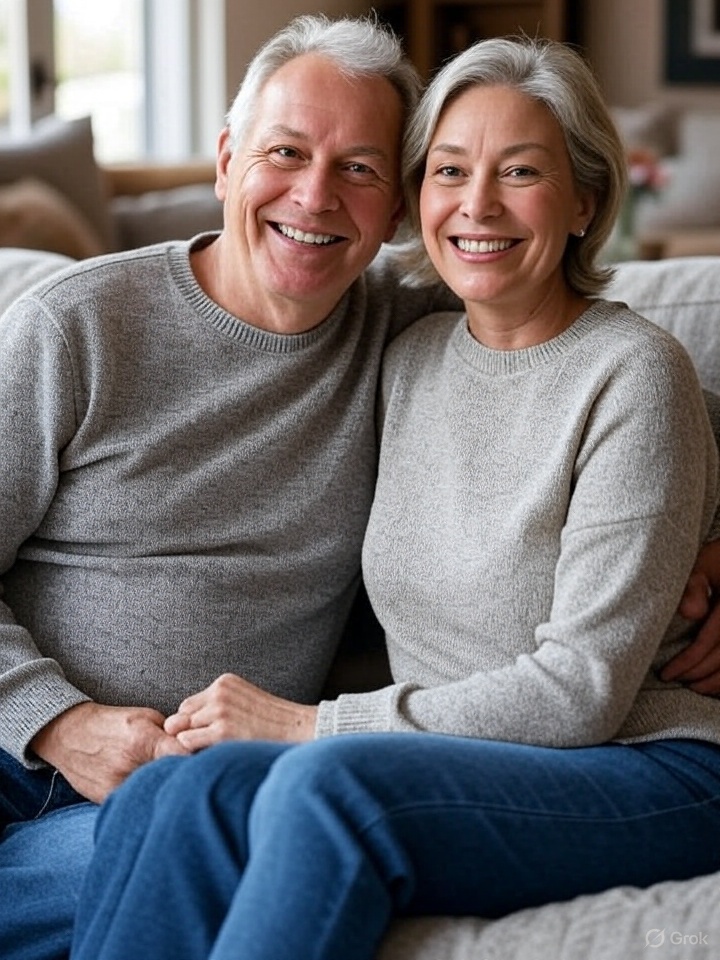 Photo of middle aged couple on a couch