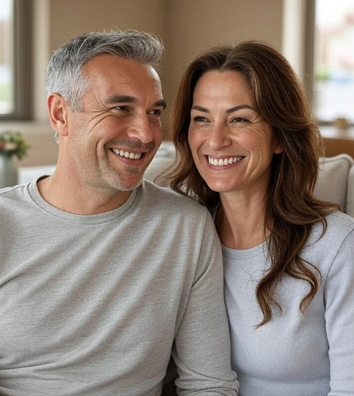 Photo of middle aged couple on a couch
